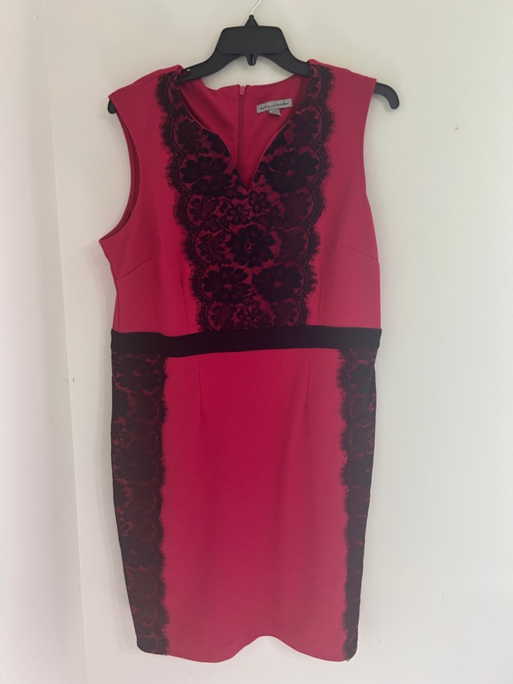 Danny & Nicole Fuchsia Sheath Dress with Black Lace Trim